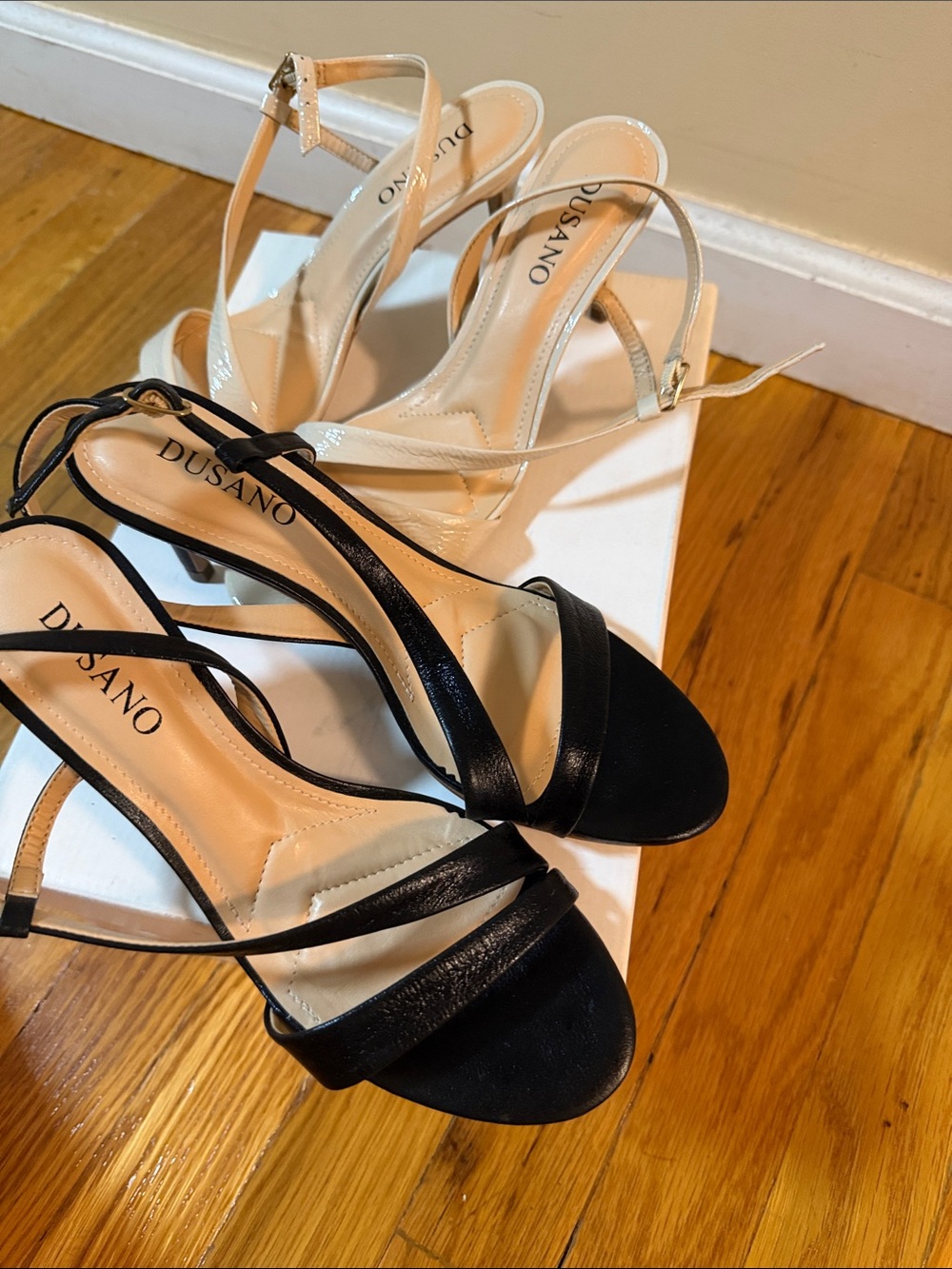 2 PAIRS 
Women's Two-Tone Strappy Slingback Heels - Black & Cream